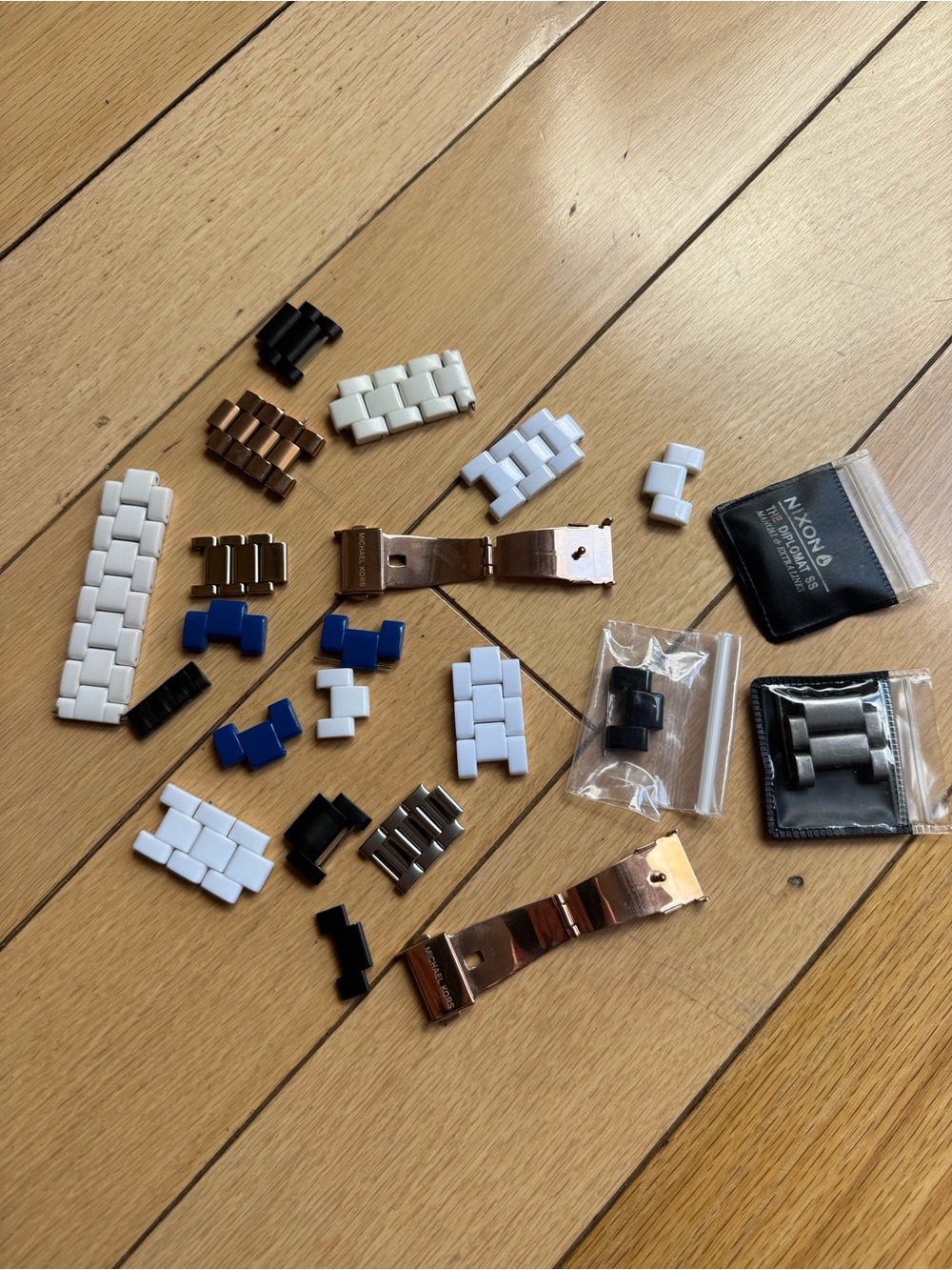 Nixon , MK Rose Gold , Diesel Watch Clasp and Link Set with White and Blue Links